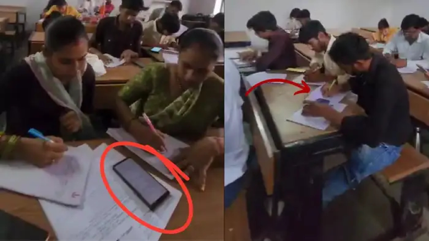 700 रुपए देकर छात्रों ने की सामूहिक नकल, सोशल मीडिया पर वायरल हुआ परीक्षा केन्द्र का नजारा 